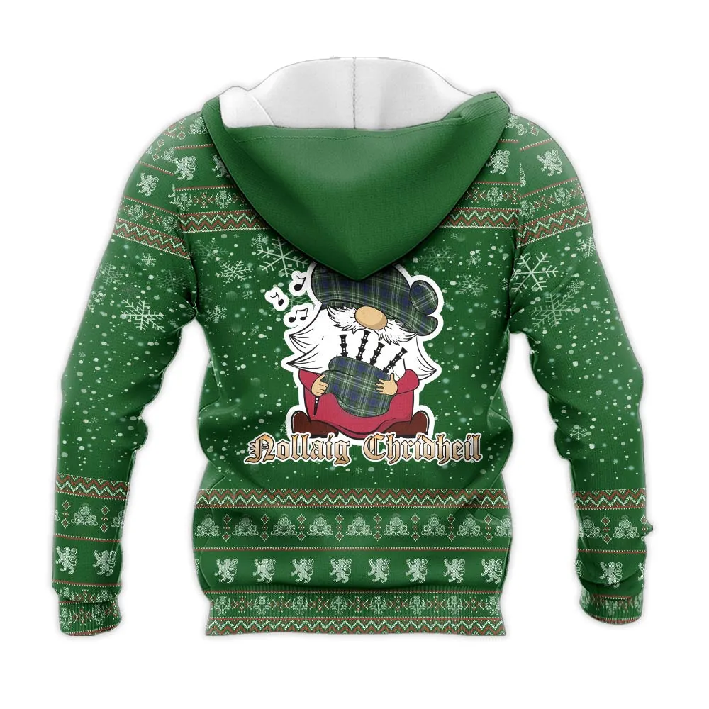 Blyth Clan Christmas Knitted Hoodie with Funny Gnome Playing Bagpipes