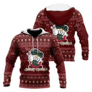 Blyth Clan Christmas Knitted Hoodie with Funny Gnome Playing Bagpipes