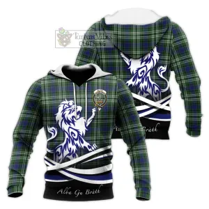 Blyth Tartan Knitted Hoodie with Alba Gu Brath Regal Lion Emblem