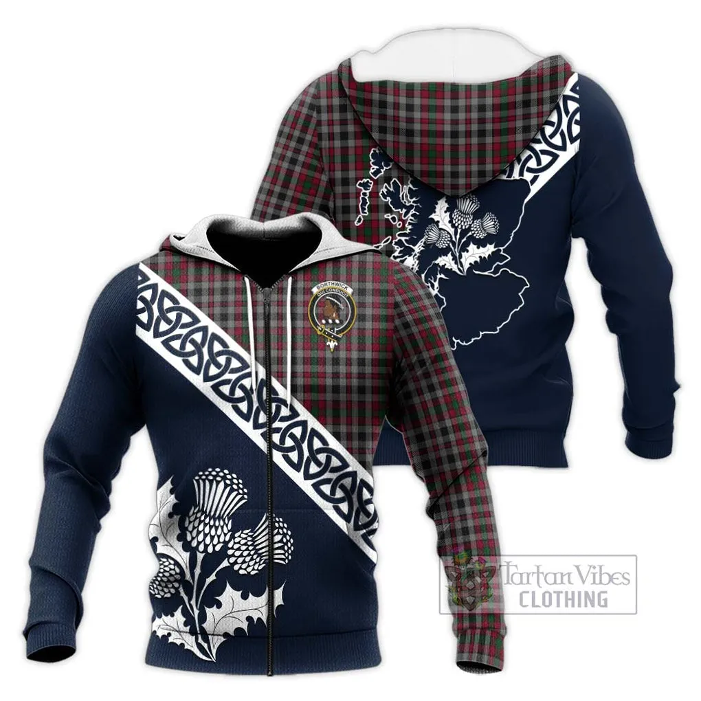 Borthwick Tartan Knitted Hoodie Featuring Thistle and Scotland Map