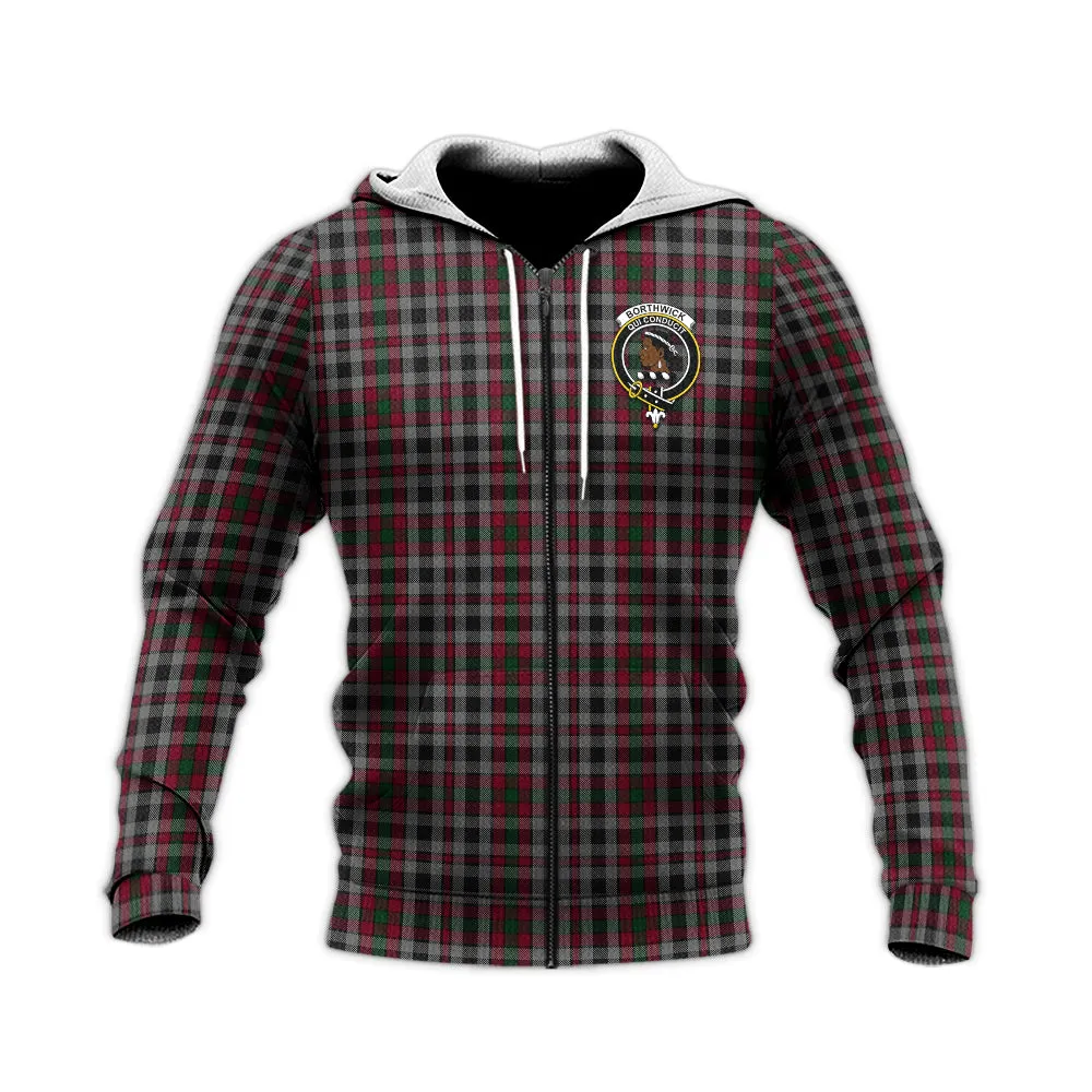 Borthwick Tartan Knitted Hoodie with Family Crest