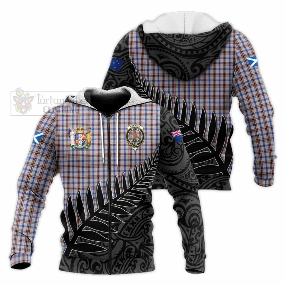 Boswell Crest Tartan Knitted Hoodie with New Zealand Silver Fern Half Style