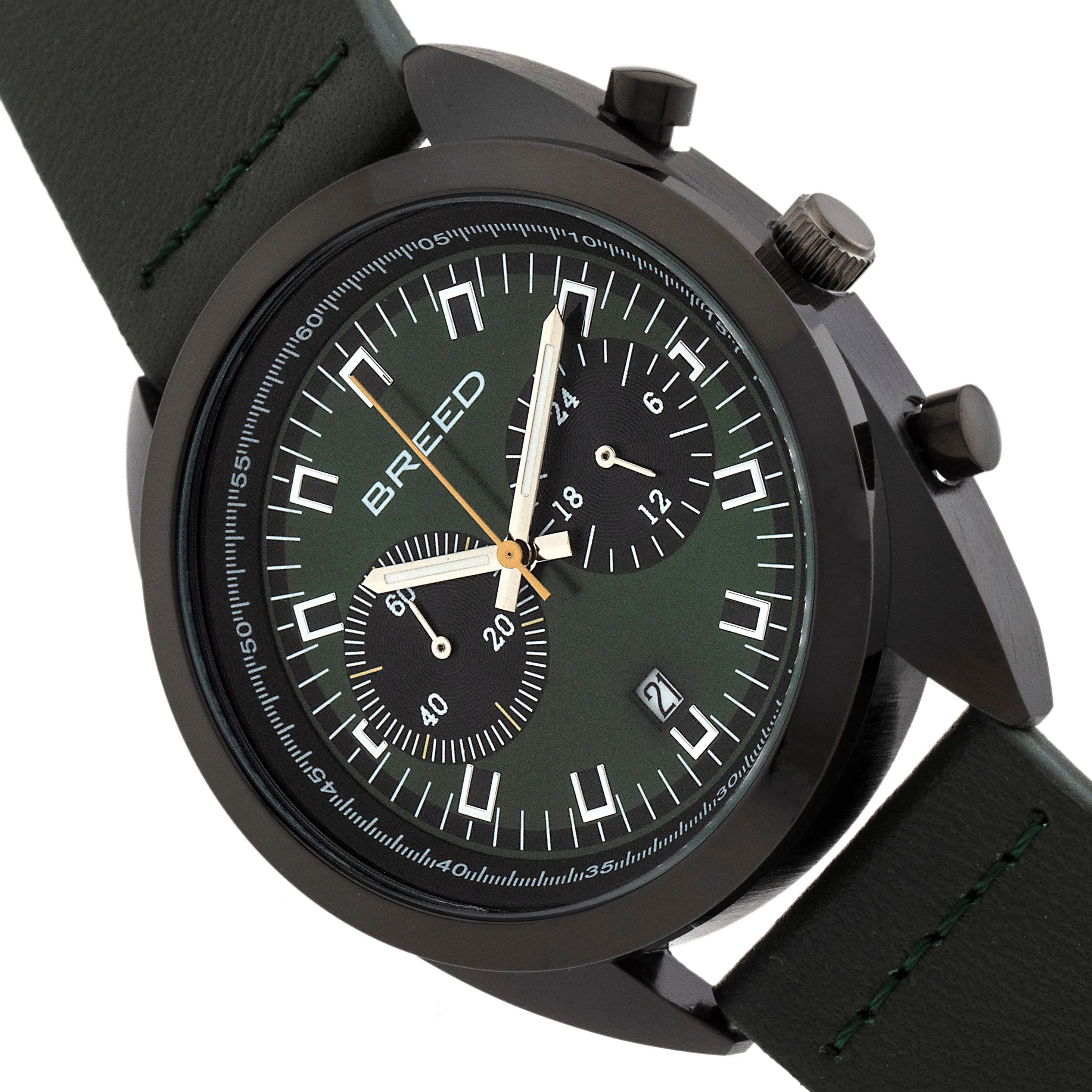 Breed Racer Chronograph Leather-Band Watch w/Date - Black/Green