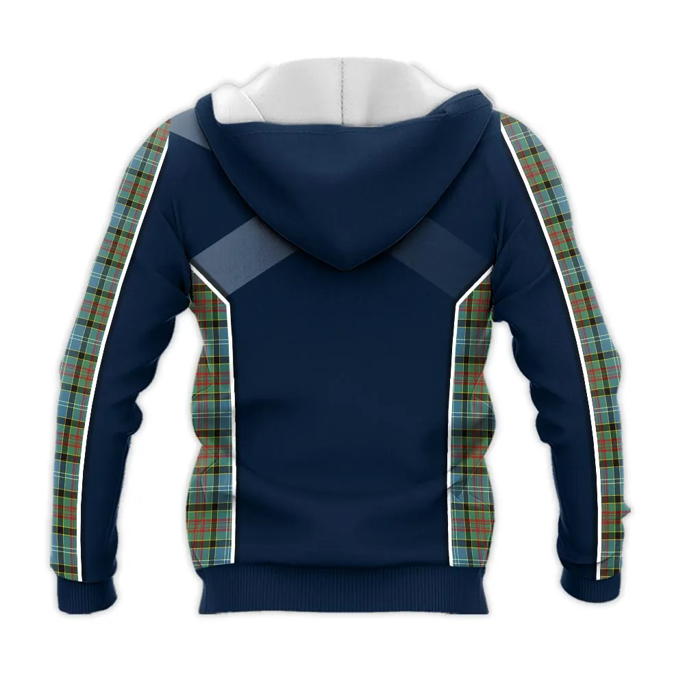 Brisbane Tartan Knitted Hoodie with Family Crest and Scottish Thistle Vibes Sport Style