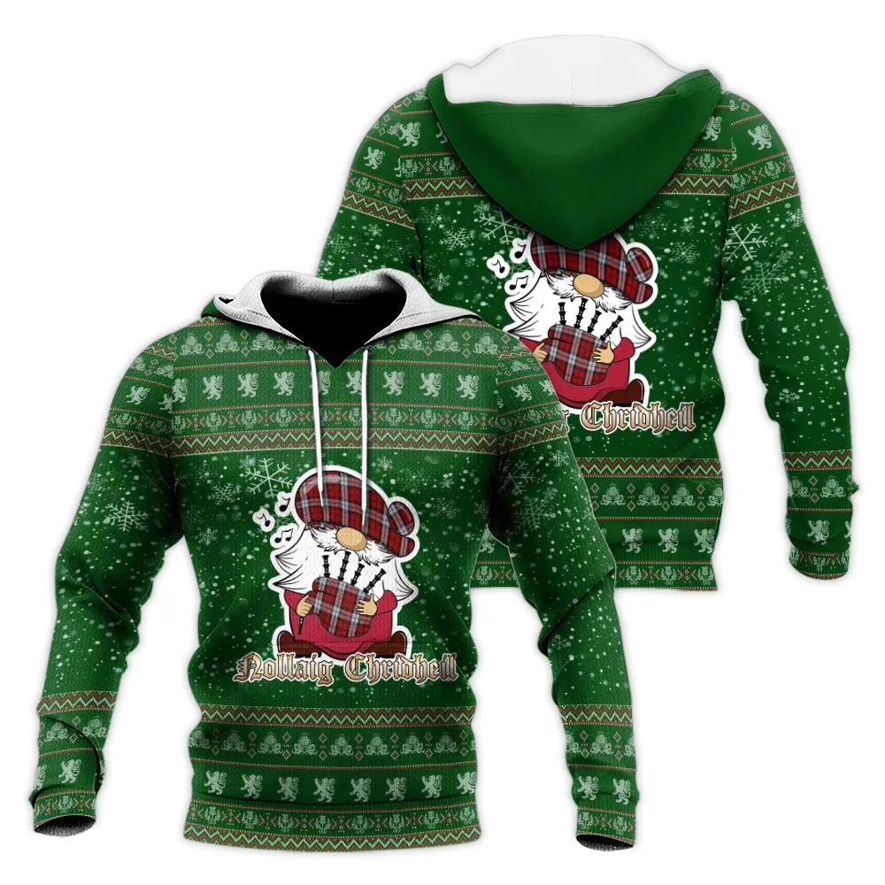 Brodie Dress Clan Christmas Knitted Hoodie with Funny Gnome Playing Bagpipes