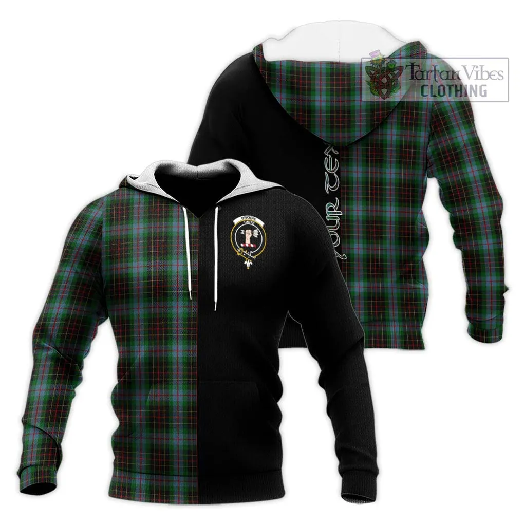 Brodie Hunting Tartan Knitted Hoodie with Family Crest and Half Of Me Style