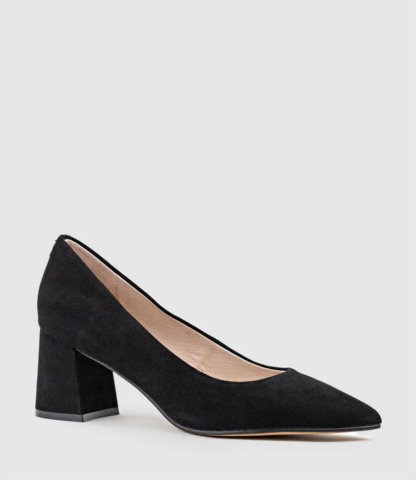 BROOKE65 Pointed Block Heel Pump in Black Suede