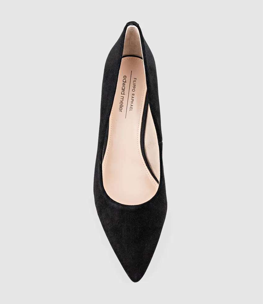 BROOKE65 Pointed Block Heel Pump in Black Suede