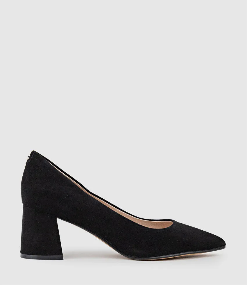 BROOKE65 Pointed Block Heel Pump in Black Suede