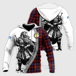 Brown (Broun) Tartan Clan Crest Knitted Hoodie with Highlander Warrior Celtic Style