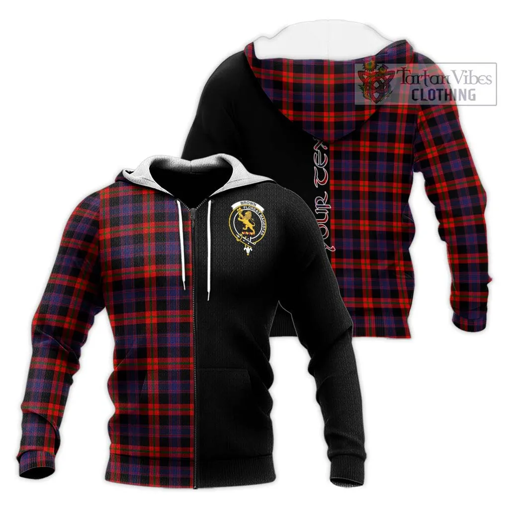 Brown (Broun) Tartan Knitted Hoodie with Family Crest and Half Of Me Style