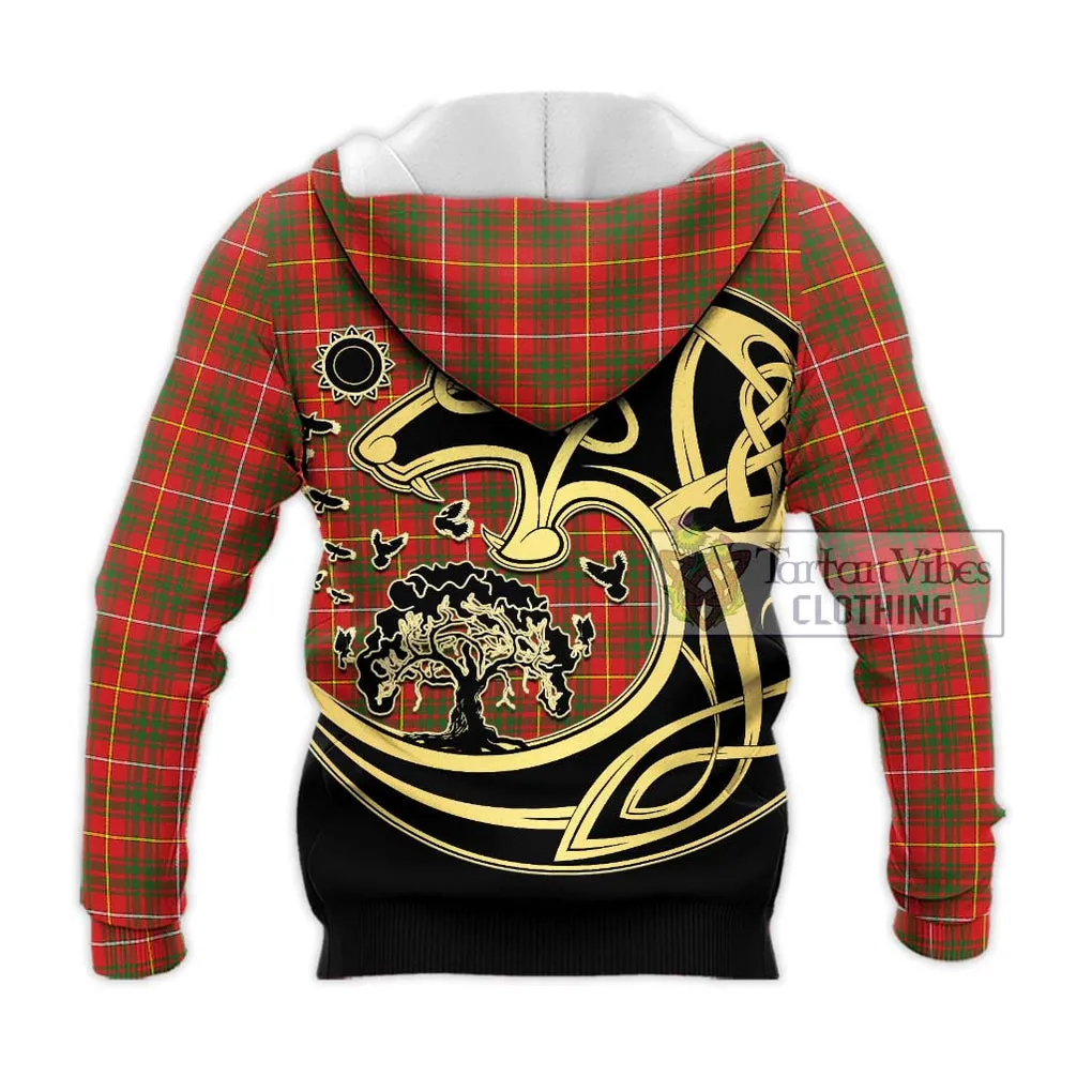 Bruce Modern Tartan Knitted Hoodie with Family Crest Celtic Wolf Style