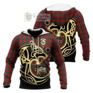 Bruce Old Tartan Knitted Hoodie with Family Crest Celtic Wolf Style