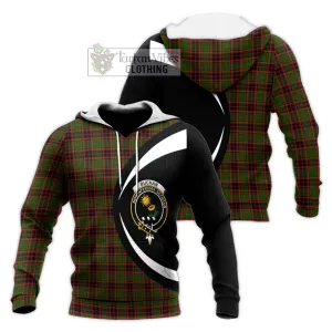 Buchan Tartan Knitted Hoodie with Family Crest Circle Style