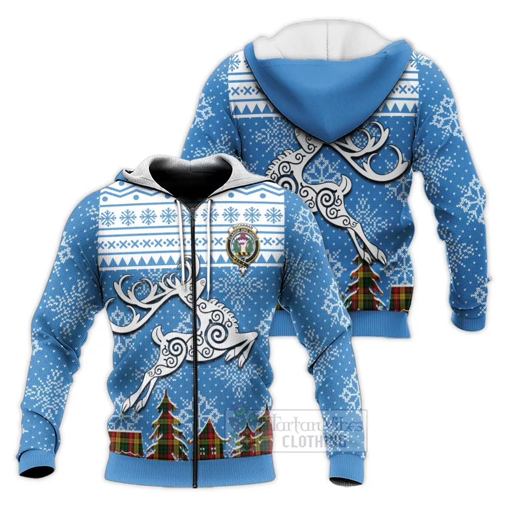 Buchanan Clan Christmas Knitted Hoodie Celtic Reindeer Style