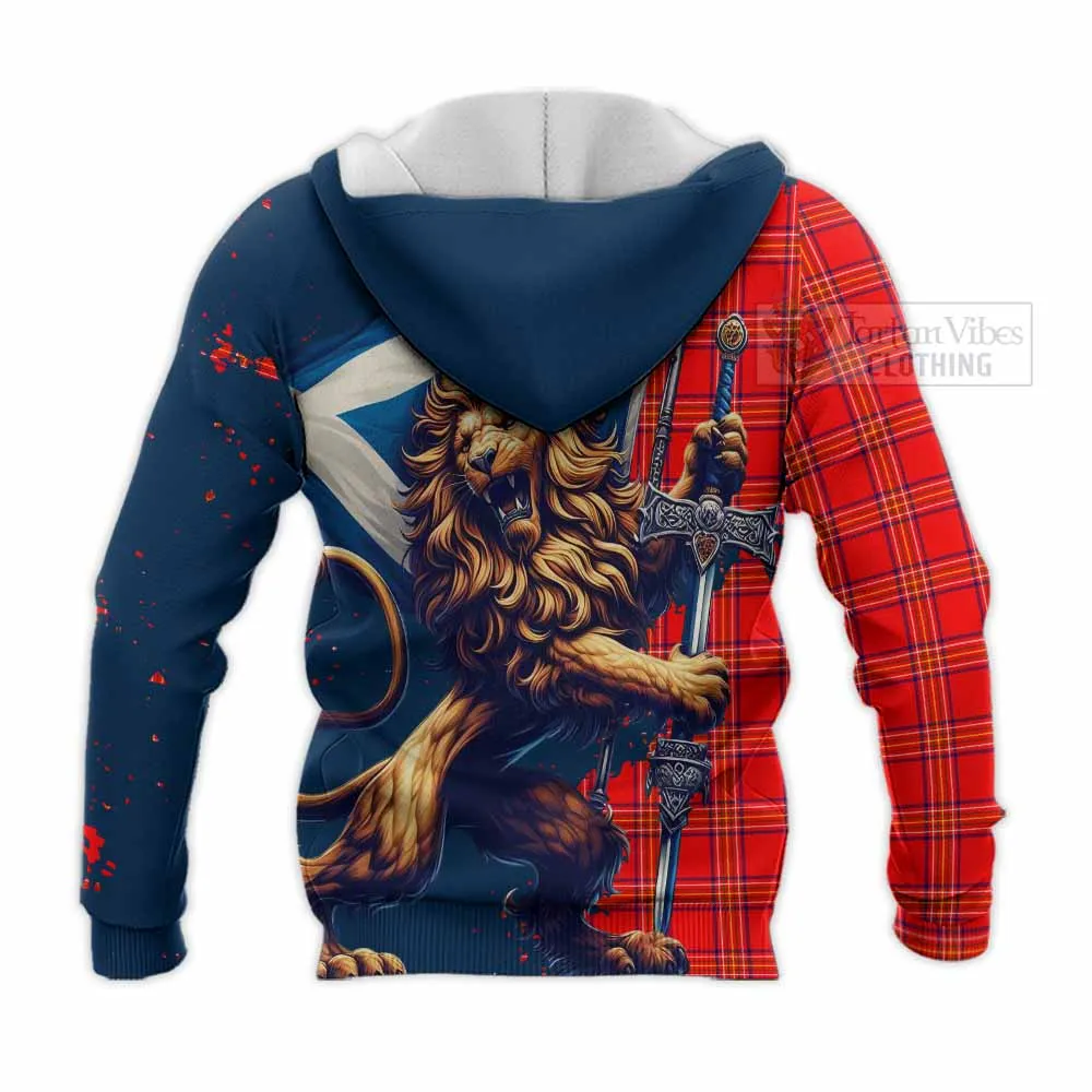 Burnett Tartan Family Crest Knitted Hoodie with Scottish Majestic Lion