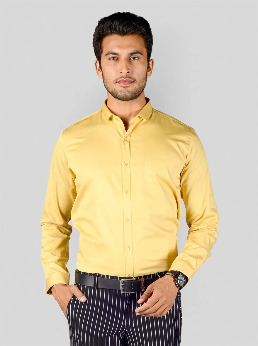 Burnt Yellow Solid Slim Fit Party Wear Shirt | Greenfibre