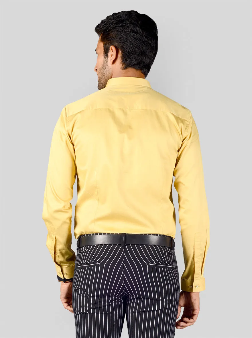 Burnt Yellow Solid Slim Fit Party Wear Shirt | Greenfibre