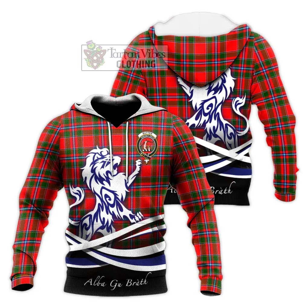 Butter Tartan Knitted Hoodie with Alba Gu Brath Regal Lion Emblem