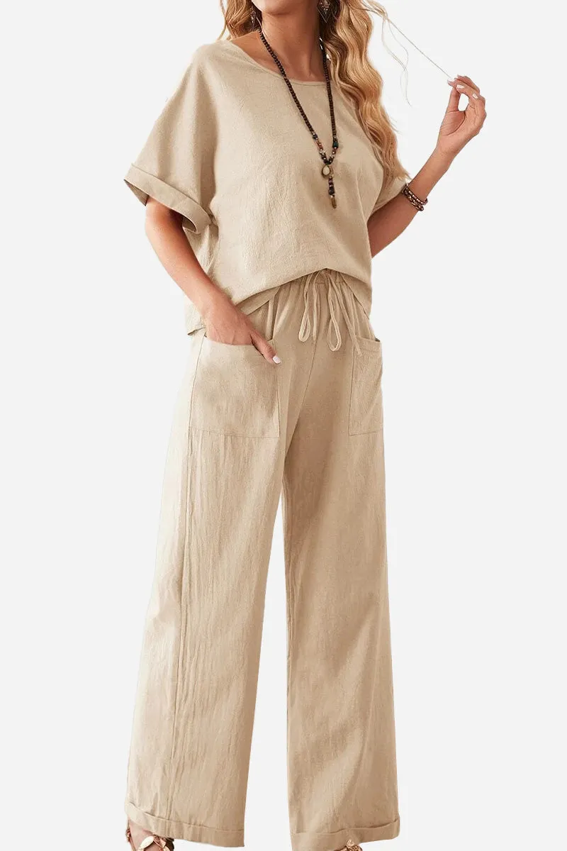 Classy & Laid Back Lifestyle: Rolled Cuff Top And Patch Pocket Pants Set