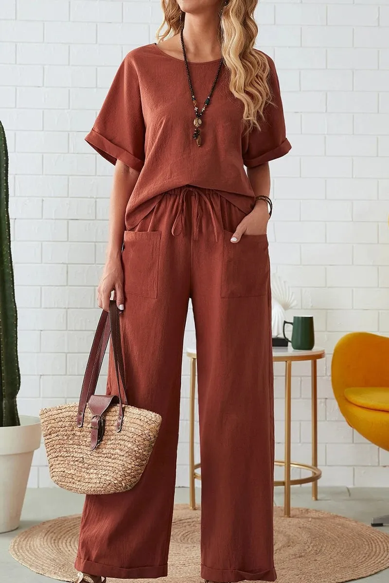 Classy & Laid Back Lifestyle: Rolled Cuff Top And Patch Pocket Pants Set