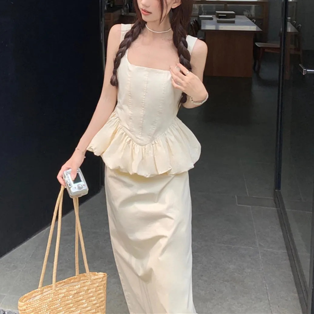 Cloud Slimming Graceful and Fashionable  White Suit  Summer Design Blouse Half-Length Dress Two-Piece Set