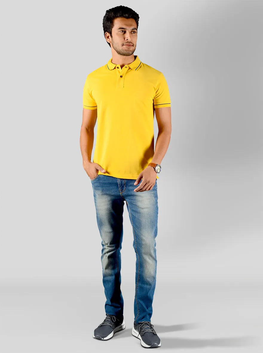 Daffodil Yellow Solid Slim Fit Polo T-shirt | Greenfibre