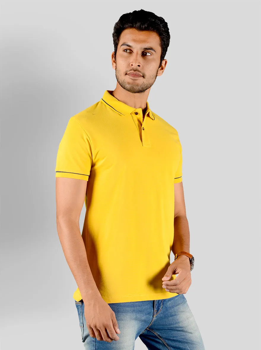 Daffodil Yellow Solid Slim Fit Polo T-shirt | Greenfibre