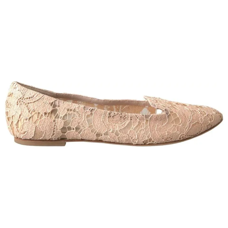 Dolce & Gabbana Beige Floral Lace Loafers Flats Shoes