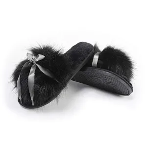 Fur Story Women's Faux Fur Slippers Soft Flat Slide Sandals Indoor Outdoor