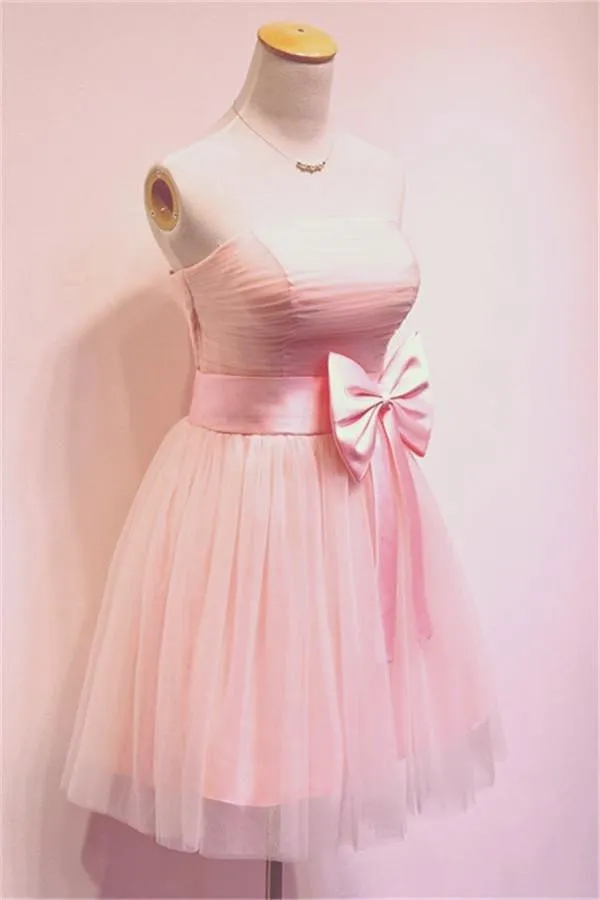 Girly Simple Short Pink Strapless Homecoming Dresses PG034