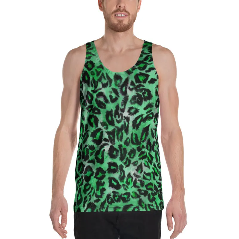 Green Leopard Men's Tank Top, Animal Print Mens Or Womens Unisex Premium Tank Top- Made in USA