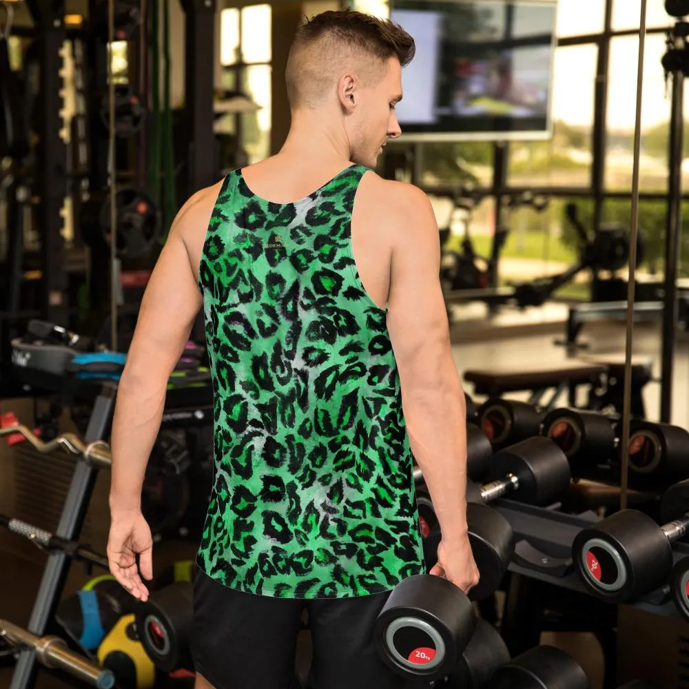 Green Leopard Men's Tank Top, Animal Print Mens Or Womens Unisex Premium Tank Top- Made in USA