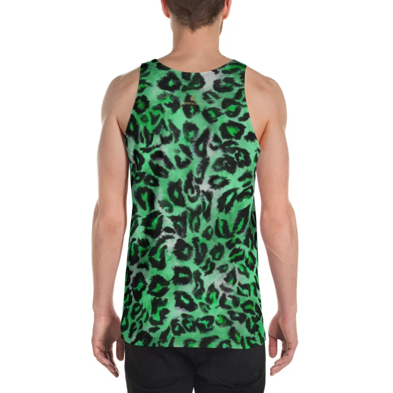 Green Leopard Men's Tank Top, Animal Print Mens Or Womens Unisex Premium Tank Top- Made in USA