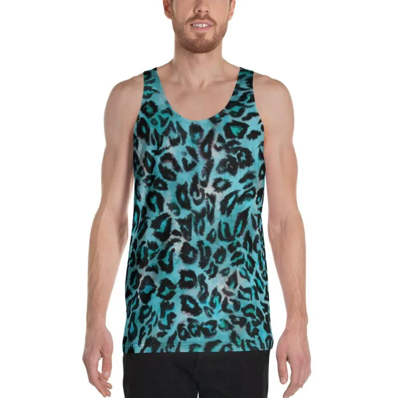 Light Blue Leopard Tank Top, Animal Print Unisex Premium Tank Top- Made in USA/EU