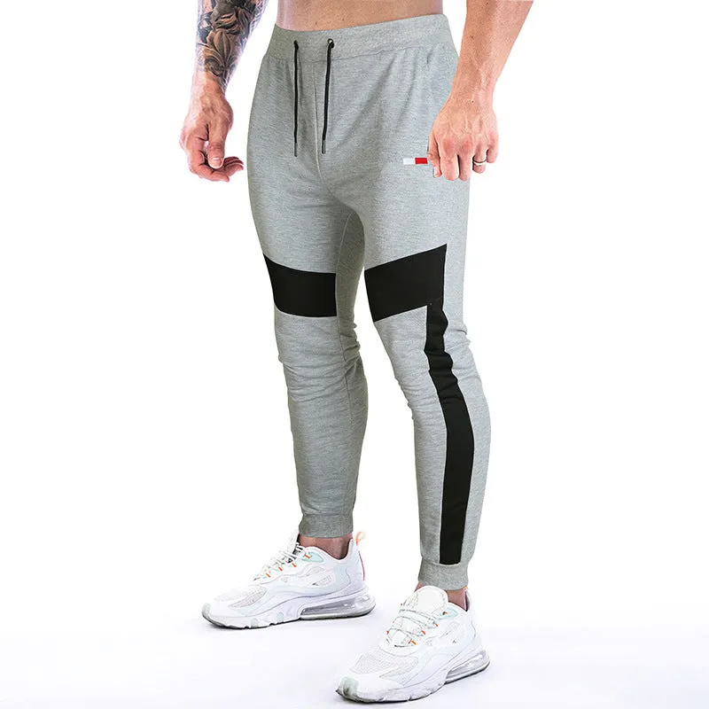 Men's Casual Elastic Band Patchwork Zipper Design Long Sports Pants