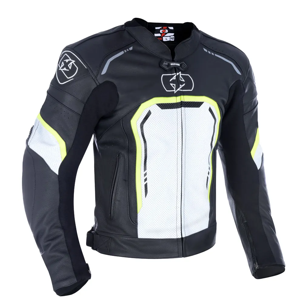 Oxford Strada Leather Sports Jacket - Black / White / Fluo