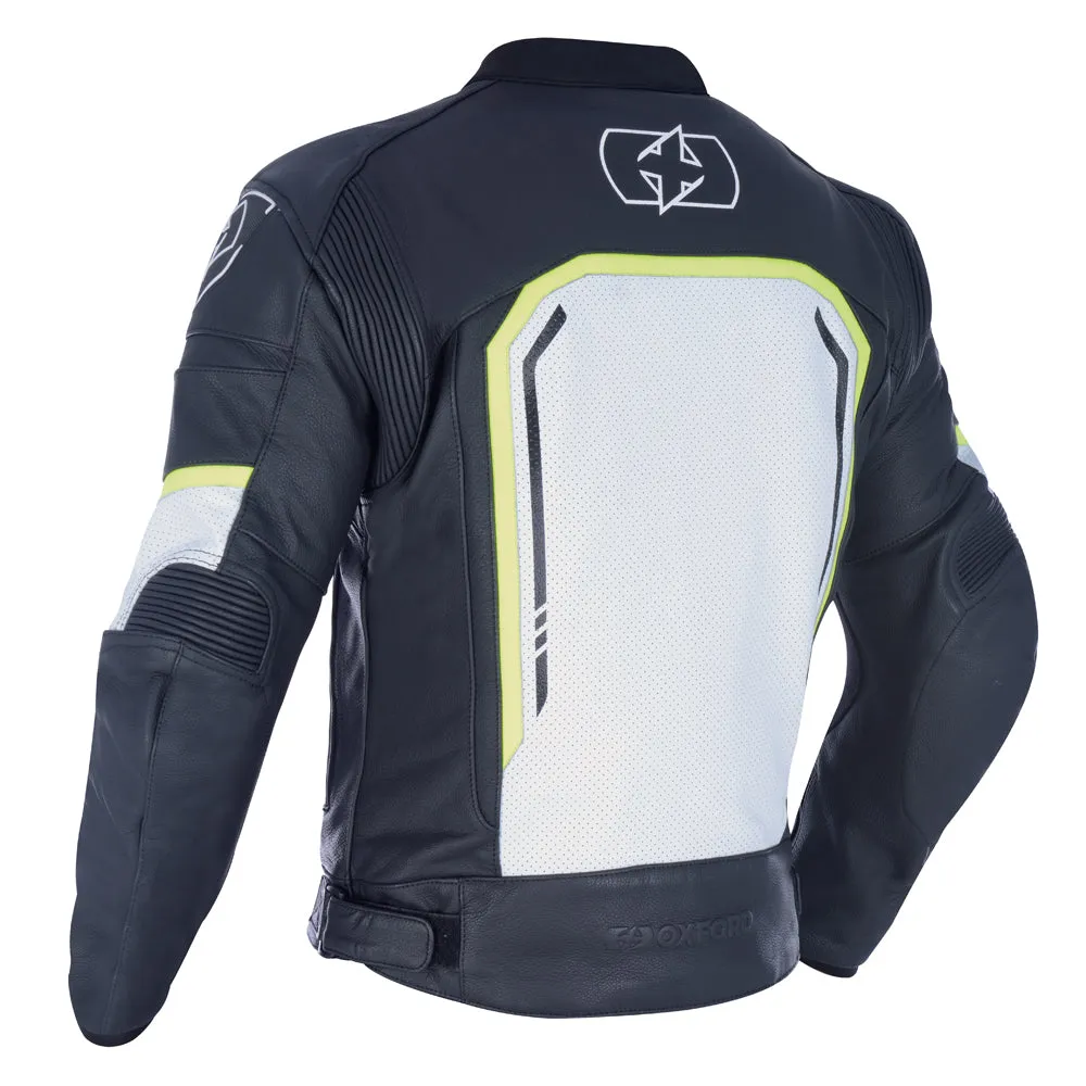 Oxford Strada Leather Sports Jacket - Black / White / Fluo