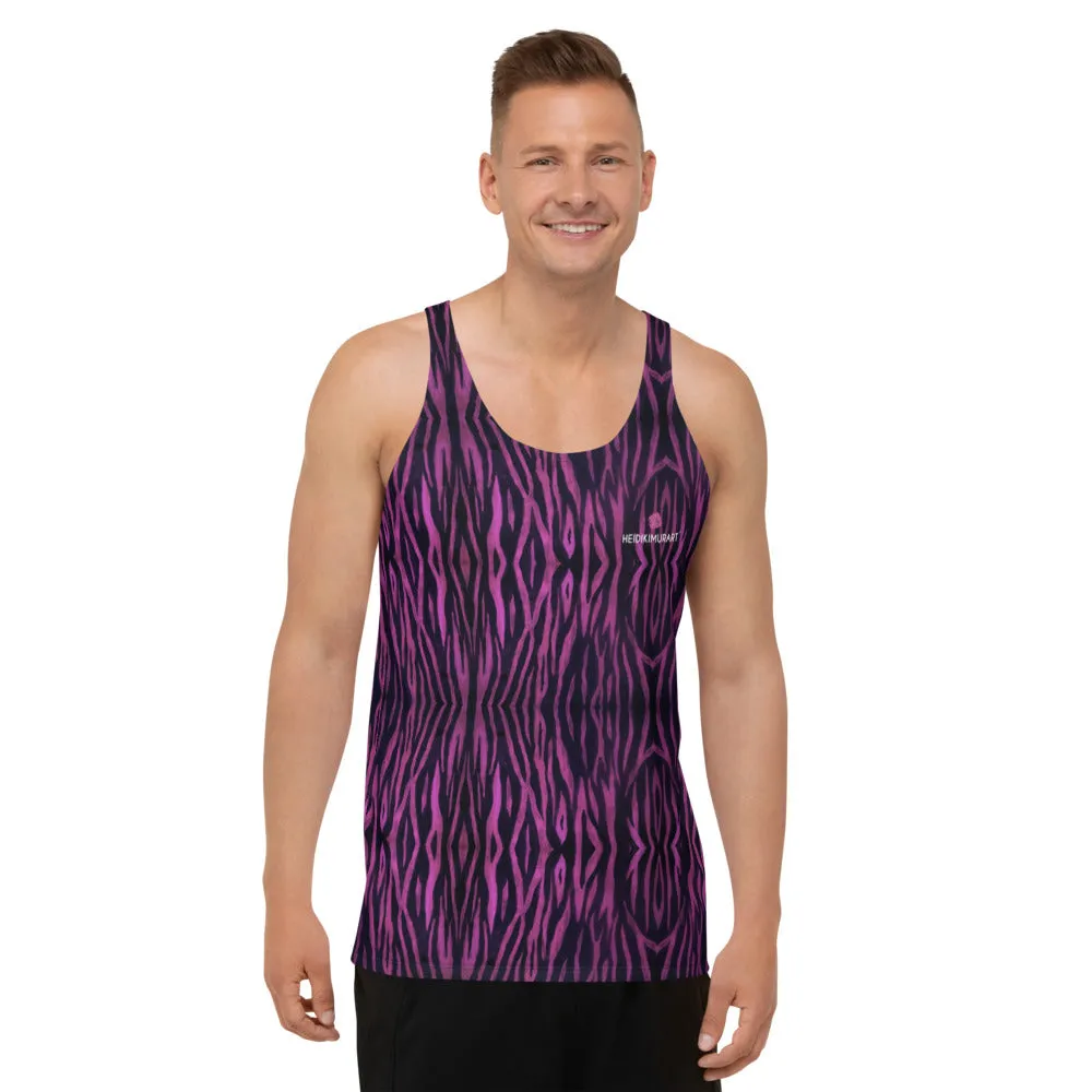 Pink Tiger Unisex Tank Top, Animal Print Men's or Women's Designer Premium Tank Top-Made in USA/EU/MX