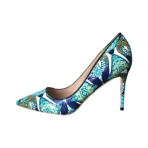 Pre Order:  Green Foral Pointed-Toe Pumps Shoes