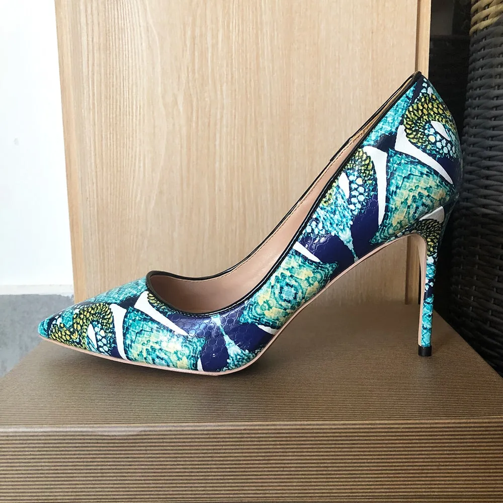 Pre Order:  Green Foral Pointed-Toe Pumps Shoes