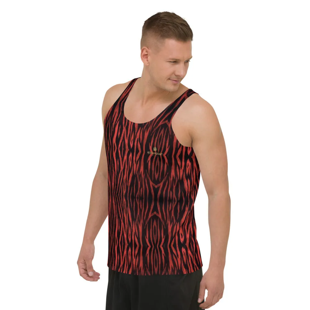 Red Tiger Striped Tank Top, Tiger Stripes Animal Print Unisex Tanks For Men & Women-Made in USA/EU