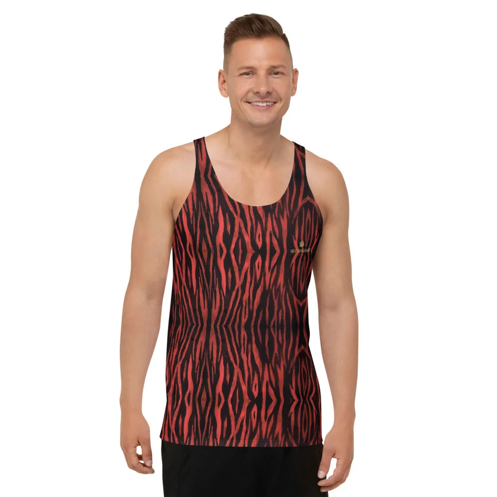 Red Tiger Striped Tank Top, Tiger Stripes Animal Print Unisex Tanks For Men & Women-Made in USA/EU