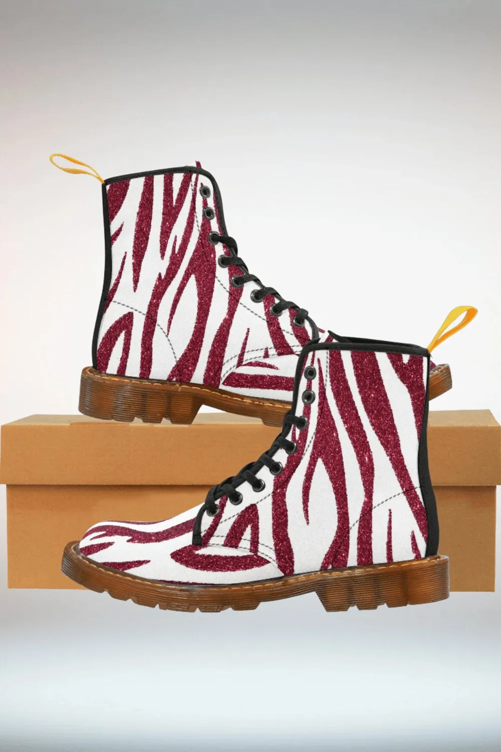 TGC Boutique Red And White Glitter Combat Boots - Brown Sole