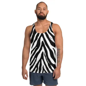 White Zebra Unisex Tank Top, Animal Print Men's or Women's Luxury Tanks-Made in USA/EU