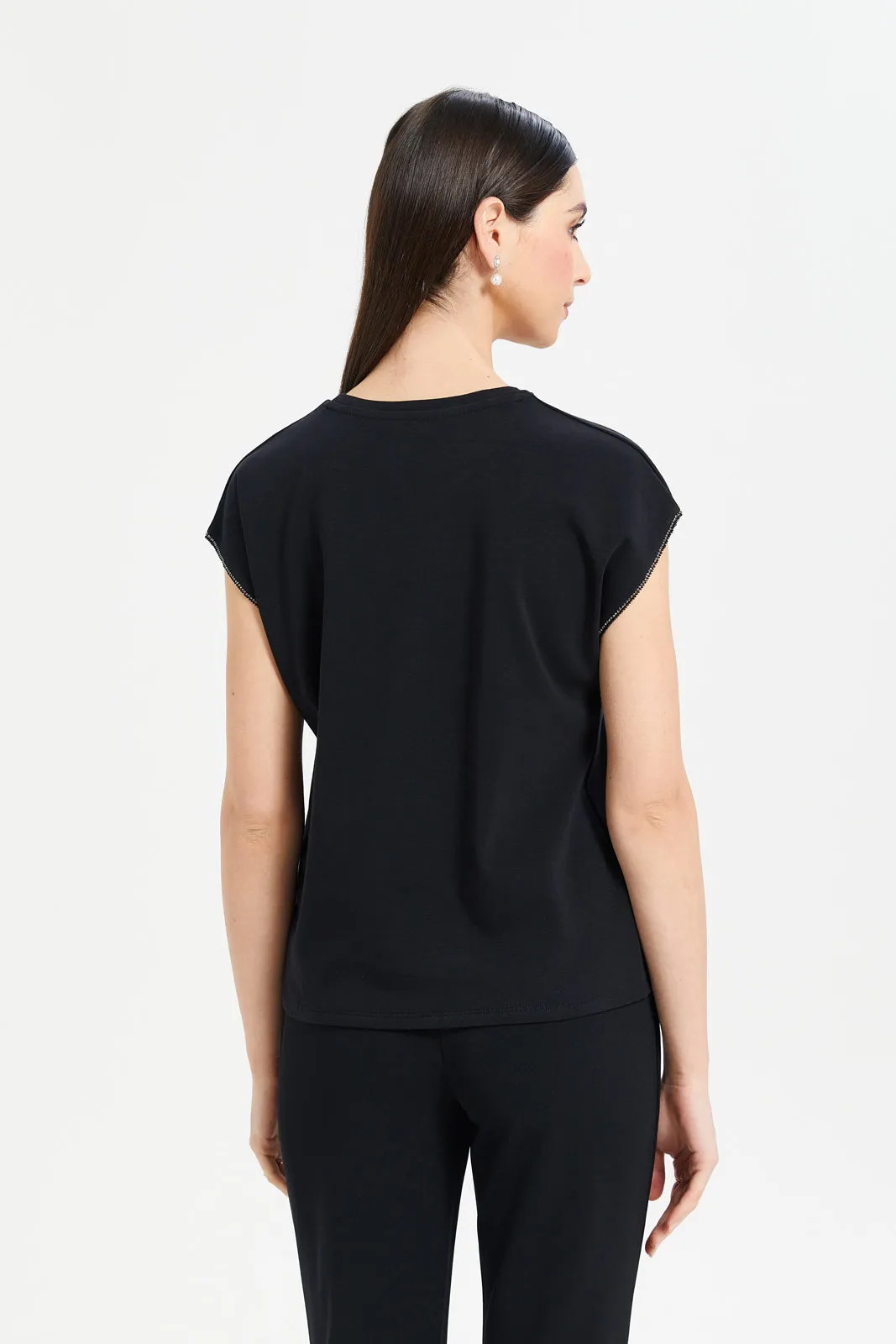 Women Black Drop Shoulder Top